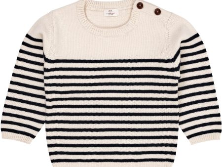 Copenhagen Colors Cream Navy Combi Stickad Striped Sailor Sweater on Sale