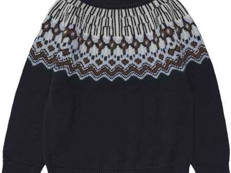 FUB Fair Isle Stickad Tröja Dark Navy Online now