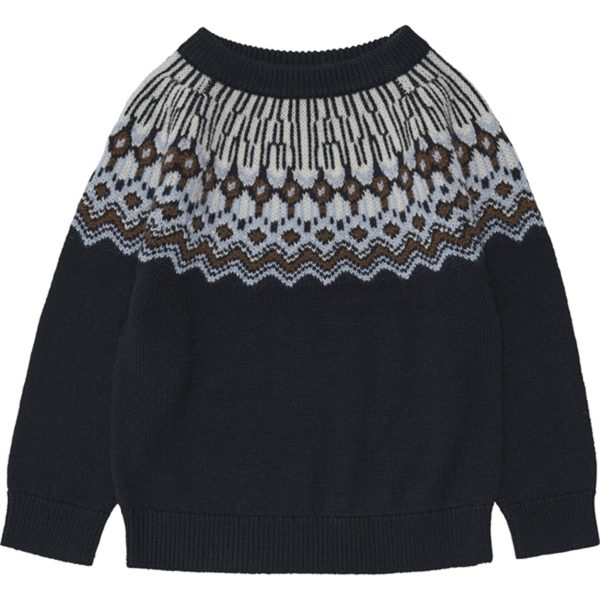 FUB Fair Isle Stickad Tröja Dark Navy Online now