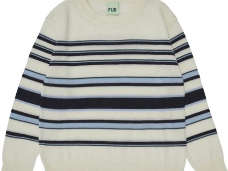 FUB Striped Tröja Ecru Royal Blue Cheap