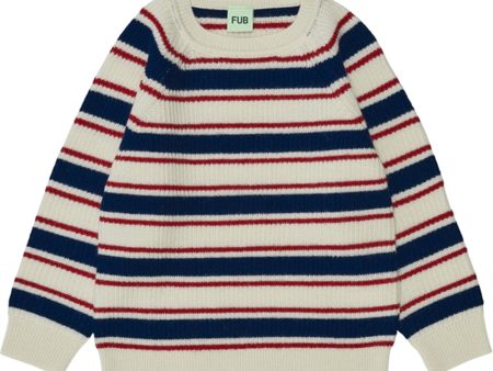 FUB Raglan Stickad Tröja Ecru Royal Blue Bright Red Fashion