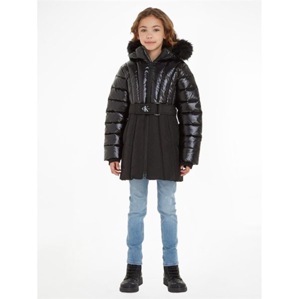 Calvin Klein Long Belted Puffer frakke Ck Black Online Hot Sale