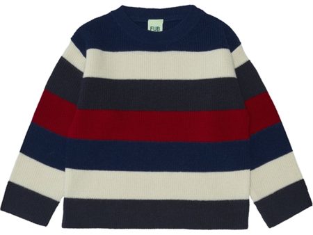 FUB Multistriped Stickad Tröja Dark Navy Ecru Royal Blue Bright Red Online Hot Sale