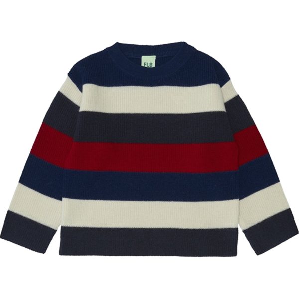 FUB Multistriped Stickad Tröja Dark Navy Ecru Royal Blue Bright Red Online Hot Sale